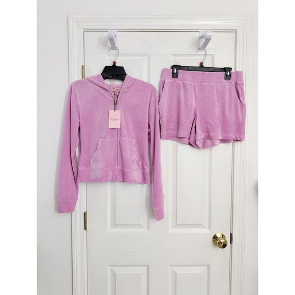 Juicy Couture Pants - Juicy Couture Dewberry Velour Bling tracksuit Hoodie and Shorts Set Size M NWT